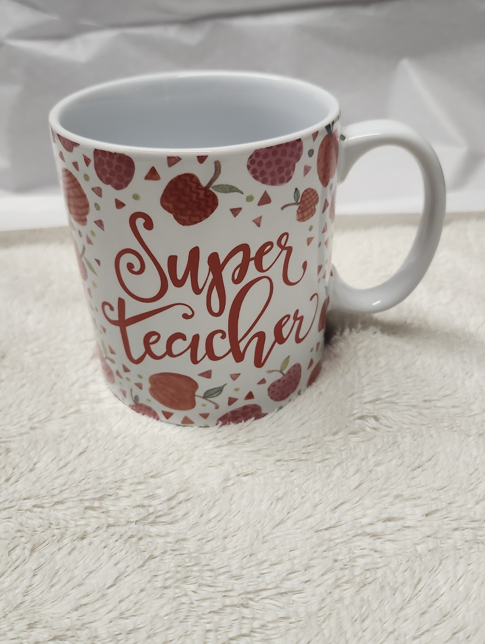 Love Your Mug “Super Teacher” Apples Red White Coffee Mug 18 FL Oz